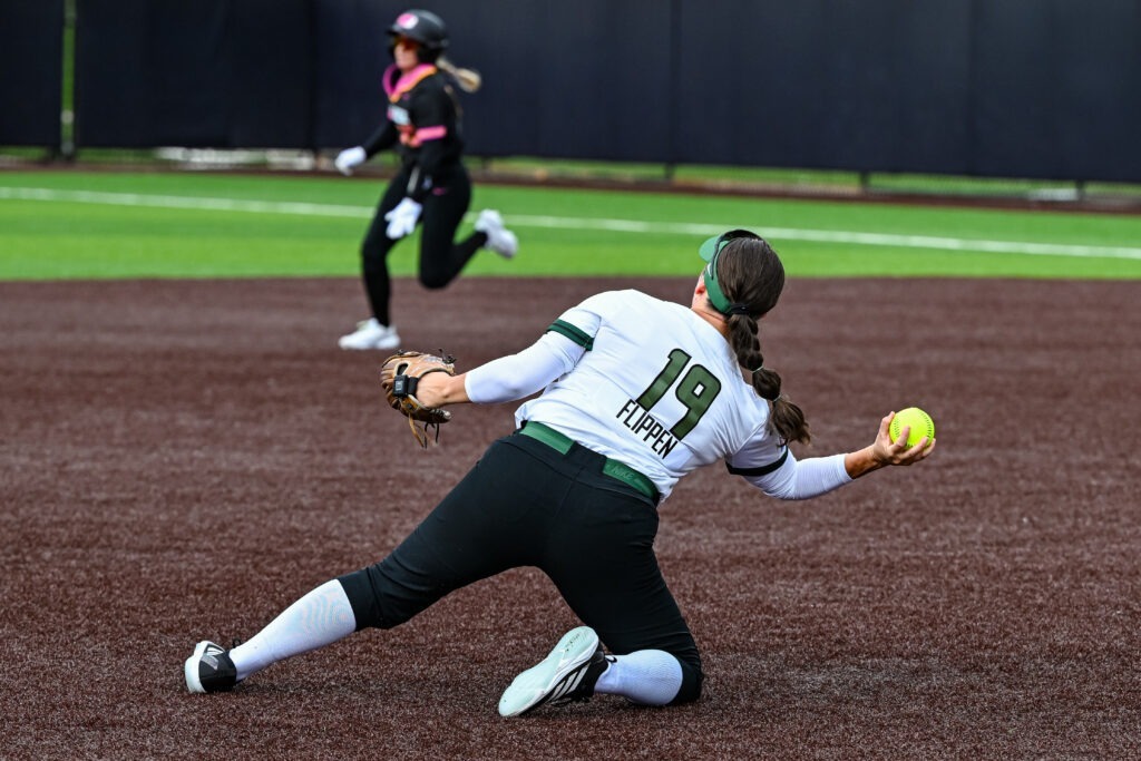 Hannah Flippen of the Talons makes at throw from the ground.